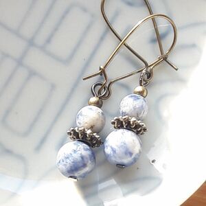 Blue Sodalite Antique.Bronze Semi-hoops Hidden Meaning earrings Earthy Boh  479■